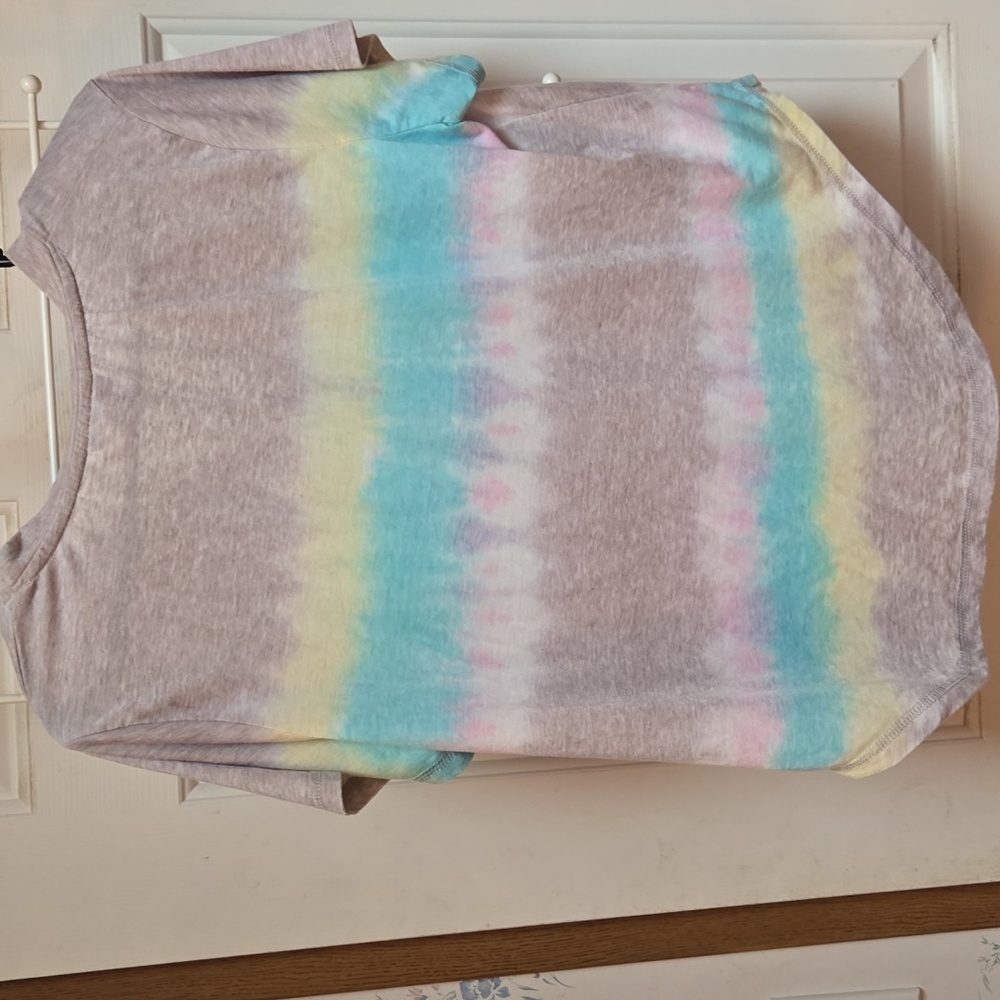 Multicolored Crop Tee with V-Neck and Relaxed Fit - Picture 7 of 7